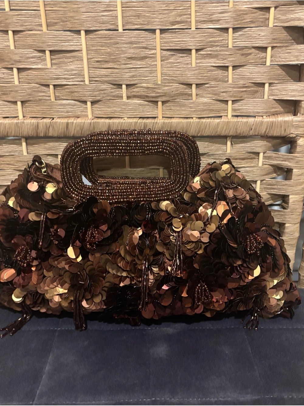 Sequin-Embellished Evening Clutch in Dark Brown - Picture 3 of 5